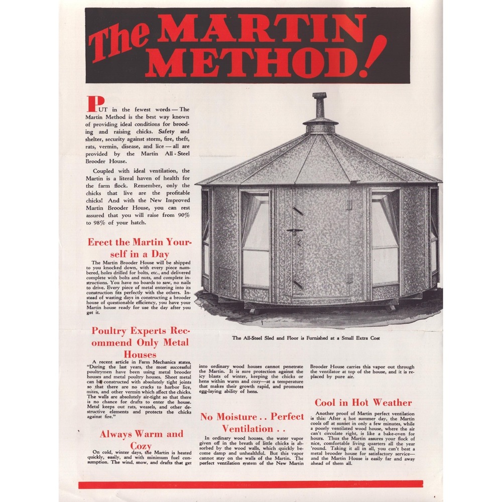 Vtg Martin Metal Brooder House Flyer Brochure Mansfield Ohio Chick Poultry Farm - Picture 2 of 3